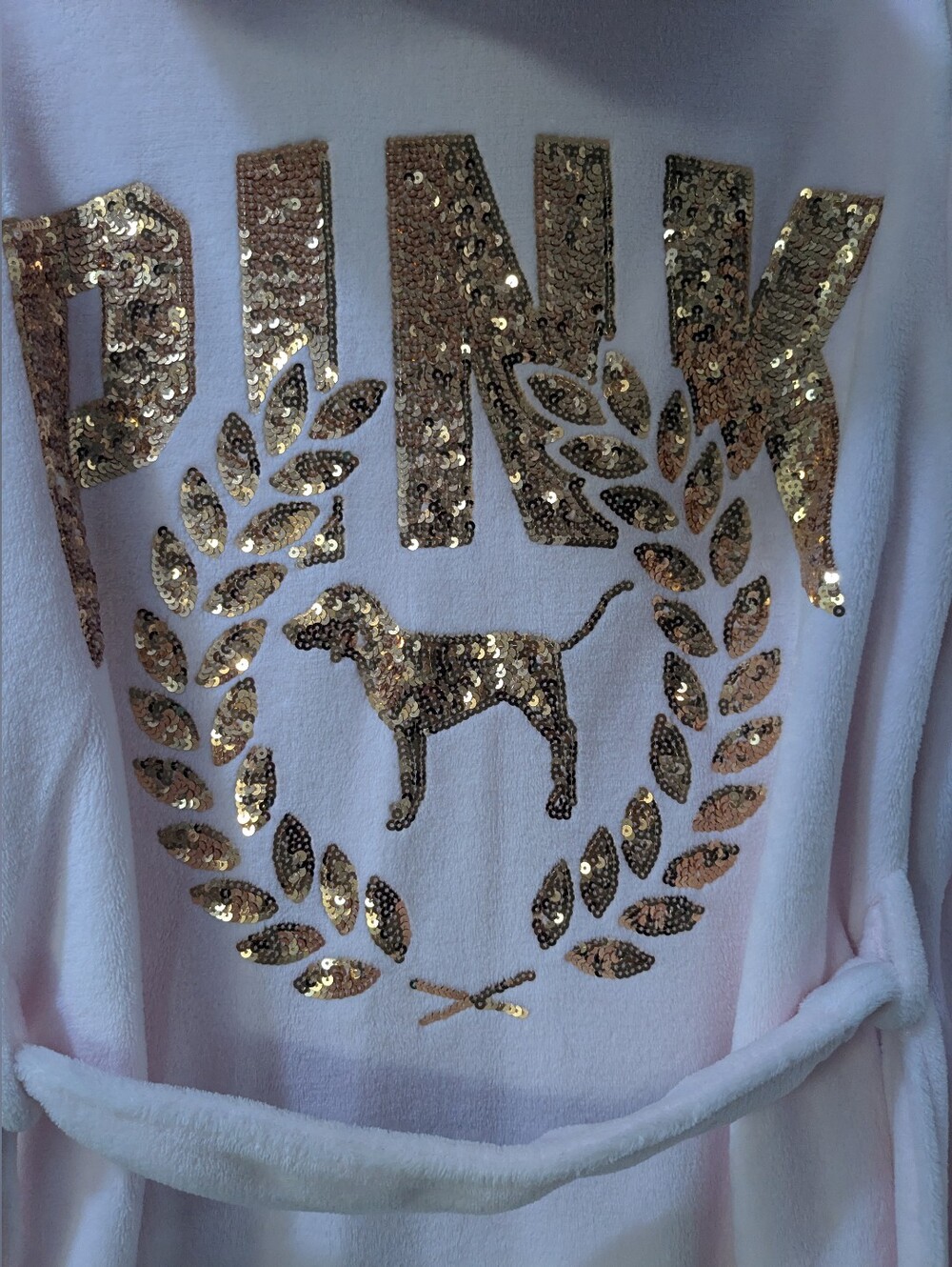 VICTORIAS SECRET PINK RARE BLING SEQUIN FLEECE DOG HOODED ROBE